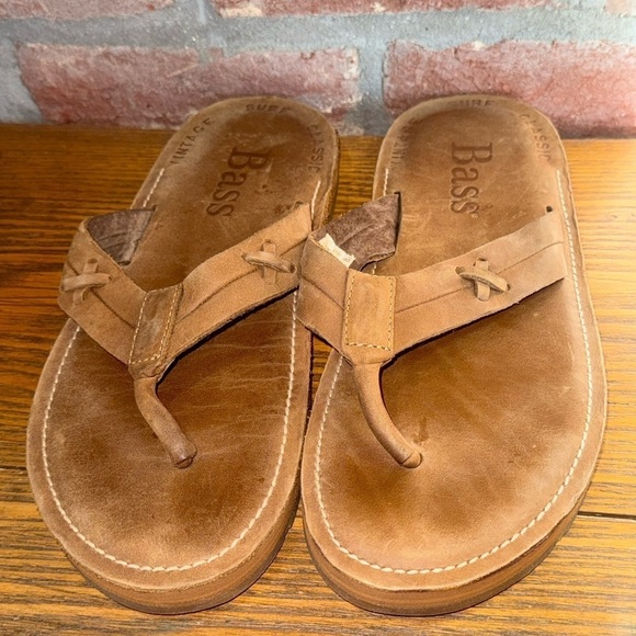 Bass Other - Bass Men's Barbados Thong Sandal Brown Leather Cushioned Arch Support Size 10M